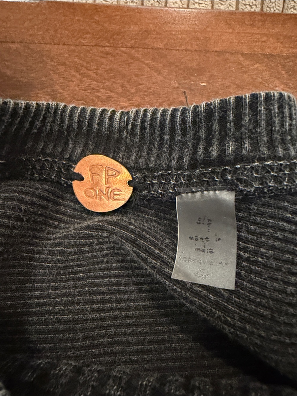 Free People Charcoal Waffle-Knit Pullover with Patch Detail - Picture 2 of 4